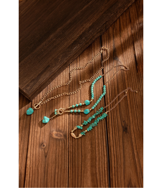 1 the Woman Plated Toggle Clasp Turquoise Cable Chain Layered Necklace