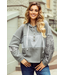 1 the Woman Waffle Patchwork Drawstring Hooded Long Sleeve Top Grey