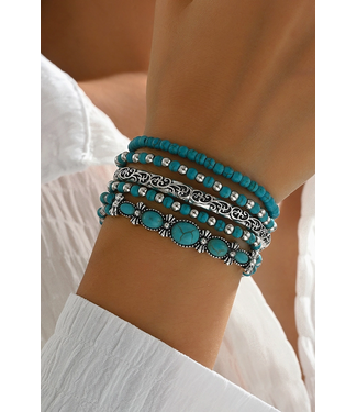 1 the Woman Western Turquoise Beading 5pcs Layered Bracelet