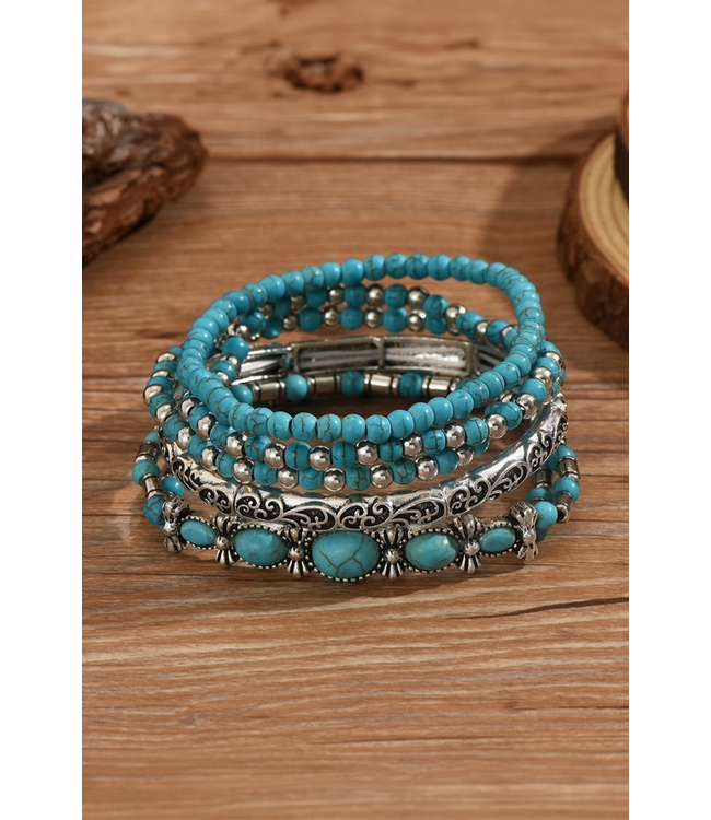 1 the Woman Western Turquoise Beading 5pcs Layered Bracelet