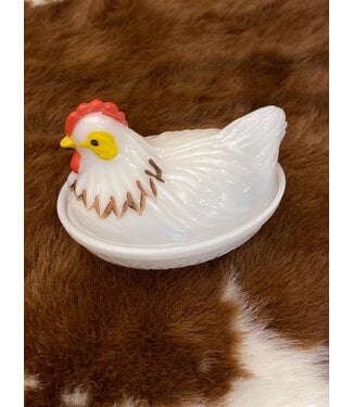 Beyond the Barn Vintage Milk Glass Hen On Nest Painted