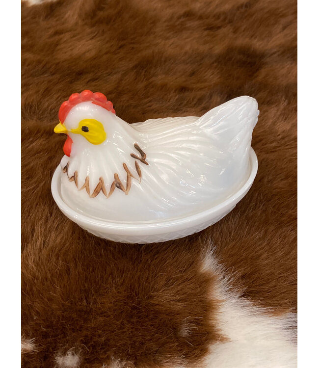 Beyond the Barn Vintage Milk Glass Hen On Nest Painted