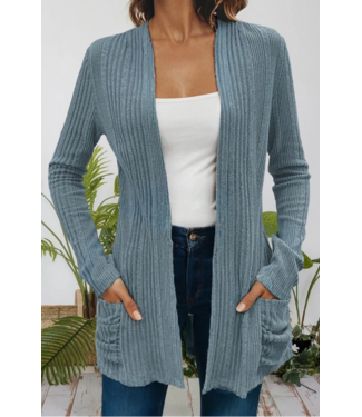 66DISCO Womens Ribbed Open Front Knitted Top with Pockets