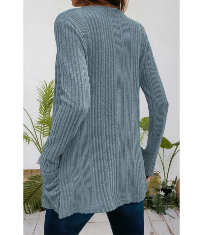 66DISCO Womens Ribbed Open Front Knitted Top with Pockets