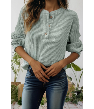 66DISCO Womens Ribbed Texture Drop Shoulder Henley Knit Top