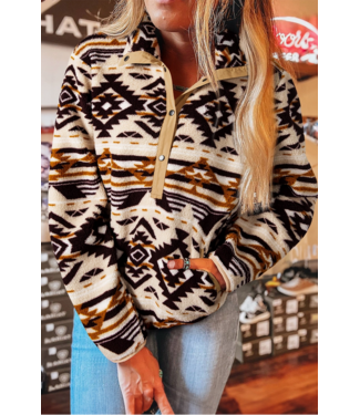 66DISCO Womens Western Pattern Half Button Collared Plush Sweatshirt