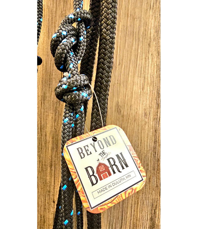 Beyond the Barn Premium Yacht Rope Halter/Lead Black Blue Stripe/Black Average