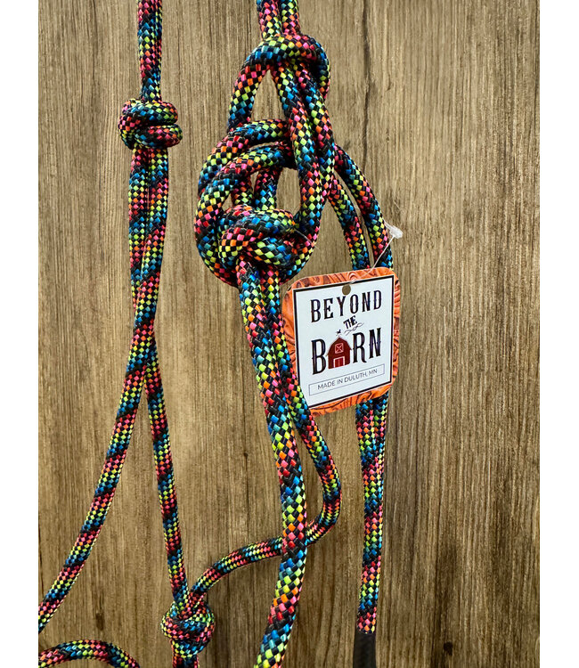 Beyond the Barn Hand Tied 4 Knot Rope Halter Average Dark Rainbow