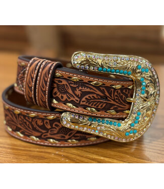 Angel Ranch Angel Ranch Ladies Belt Gold Buck Lace