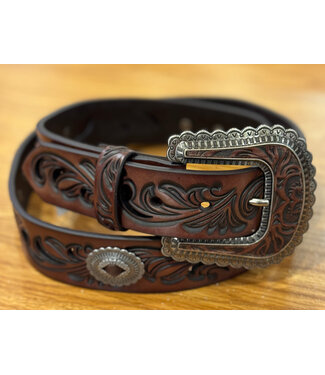 Angel Ranch Angel Ranch Ladies Belt 1 1/2" Filigree Oval Conchos Brown