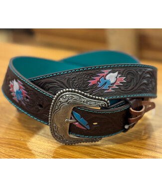 Catchfly Womens Catchfly Leather Belt w/Colored Feathers