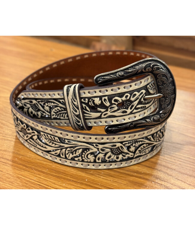 Ariat Ariat Ladies Belt White Pierced Silver Glitter Underlay