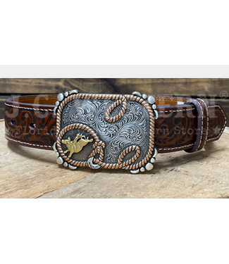 3D Boys Belt Floral Billet Crazy Horse Inlay Brown