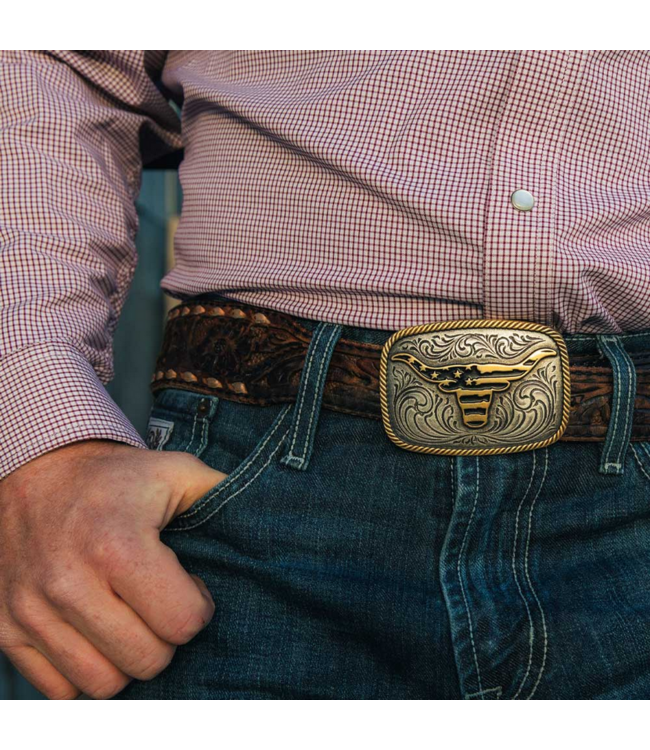 Montana Silversmith Western Patriotic Longhorn Buckle