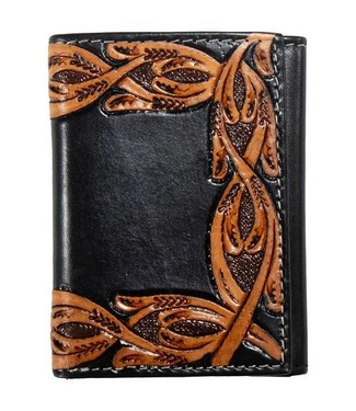 M&F Western Nocona Mens Trifold Wallet Tooled Scrolling Black