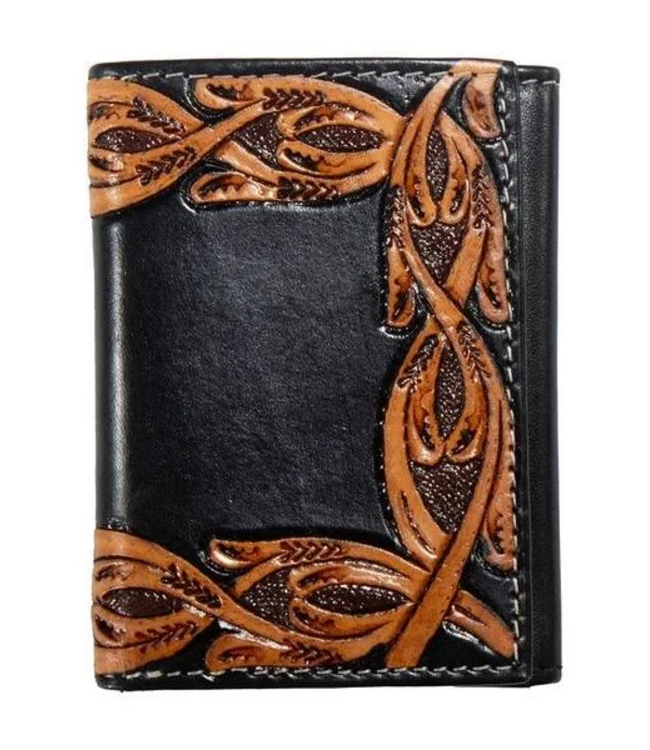 M&F Western Nocona Mens Trifold Wallet Tooled Scrolling Black