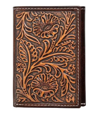Nocona Nocona Mens Wallet Trifold Style Floral Embossing Brown