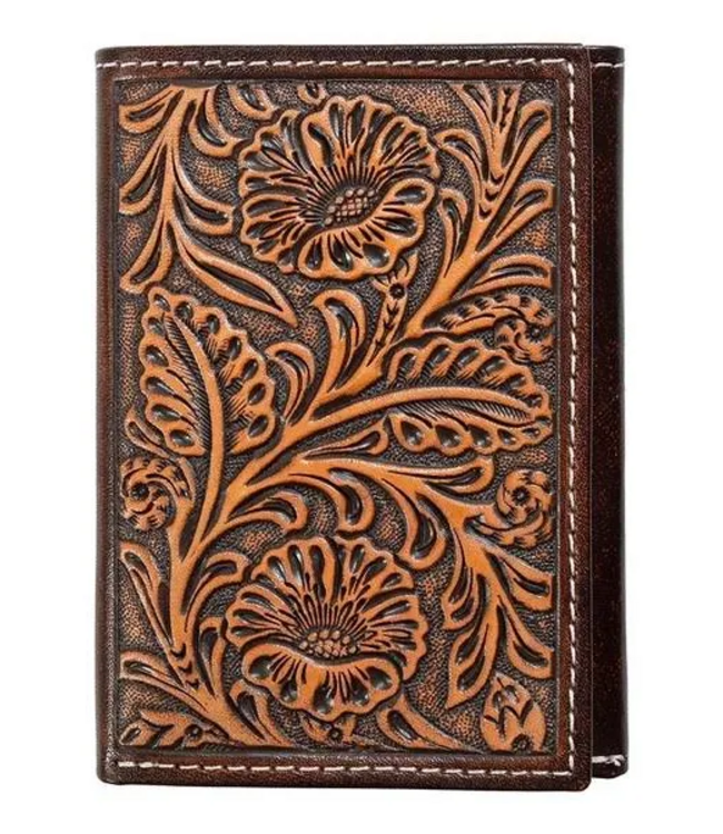 Nocona Nocona Mens Wallet Trifold Style Floral Embossing Brown