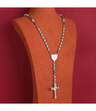 Montana West Rustic Couture's Beaded Heart Shape Cross Pendant Necklace