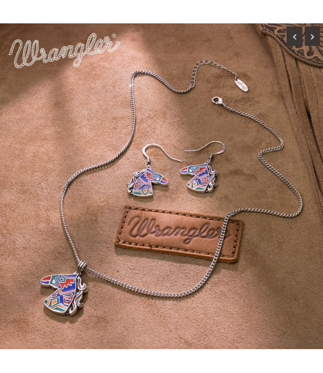 Wrangler Wrangler Jewelry Horse Head Pendant Necklace Earrings Set -Silver
