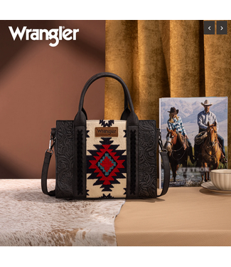 Wrangler Wrangler Tooled Aztec Pattern Print Concealed Carry Tote/Crossbody -Black