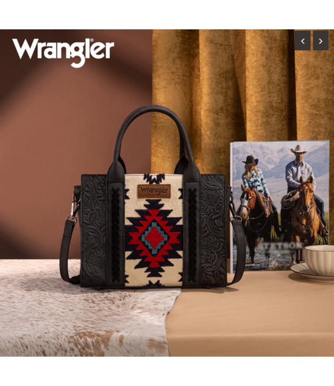 Wrangler Wrangler Tooled Aztec Pattern Print Concealed Carry Tote/Crossbody -Black