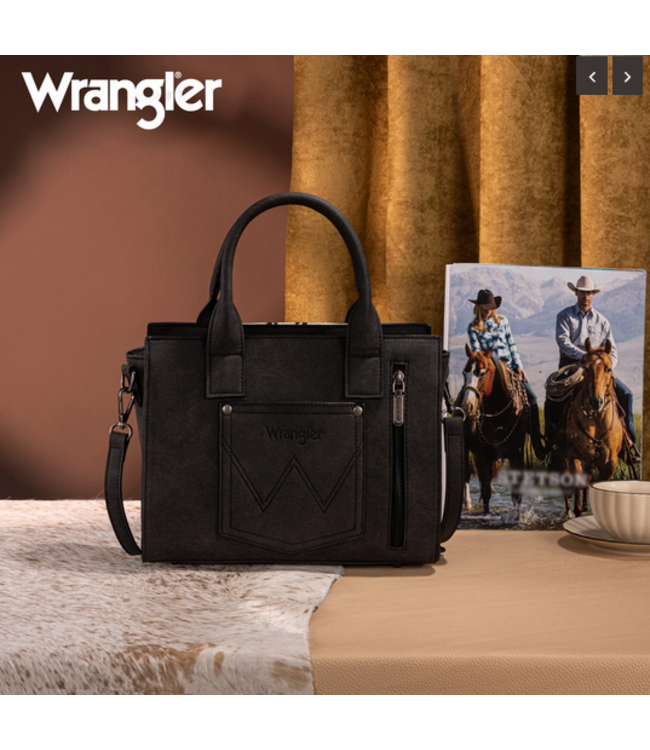 Wrangler Wrangler Tooled Aztec Pattern Print Concealed Carry Tote/Crossbody -Black