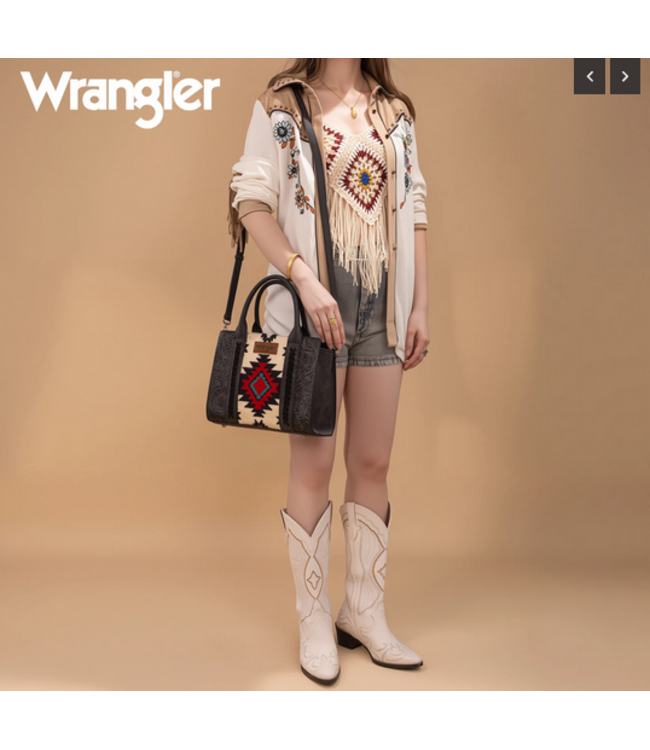 Wrangler Wrangler Tooled Aztec Pattern Print Concealed Carry Tote/Crossbody -Black