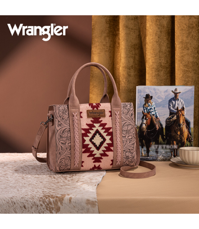 Wrangler Wrangler Tooled Aztec Pattern Print Concealed Carry Tote/Crossbody -Dark Pink