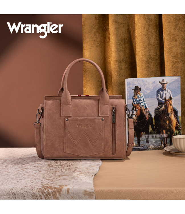 Wrangler Wrangler Tooled Aztec Pattern Print Concealed Carry Tote/Crossbody -Dark Pink