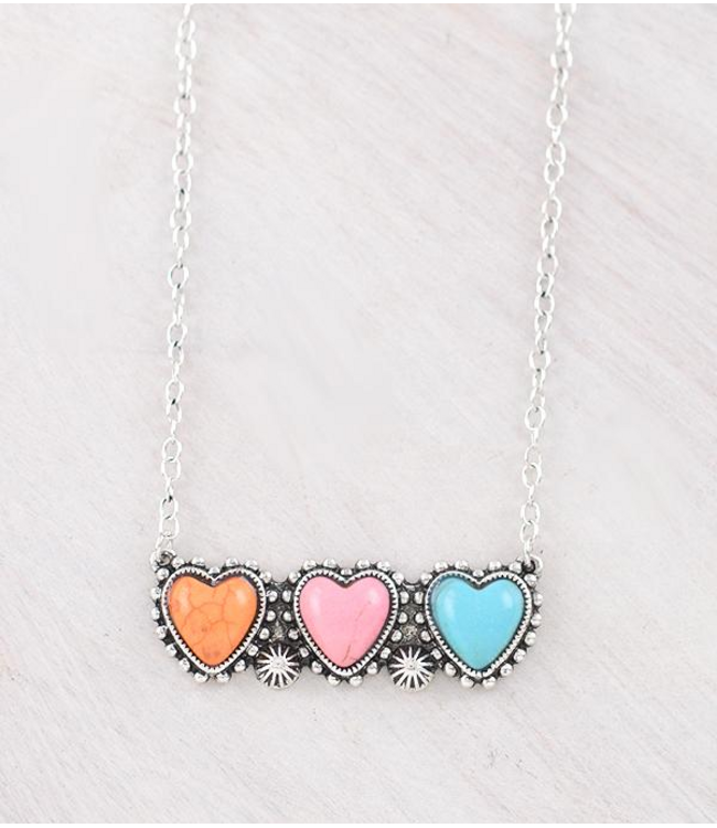 YK Trading Western Turquoise Heart Bar Necklace