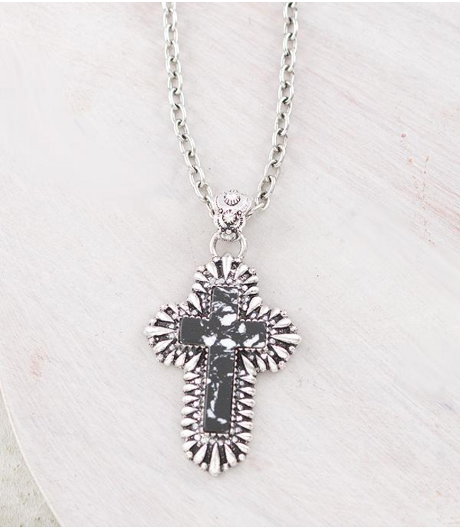 YK Trading Howlite Stone Cross Necklace