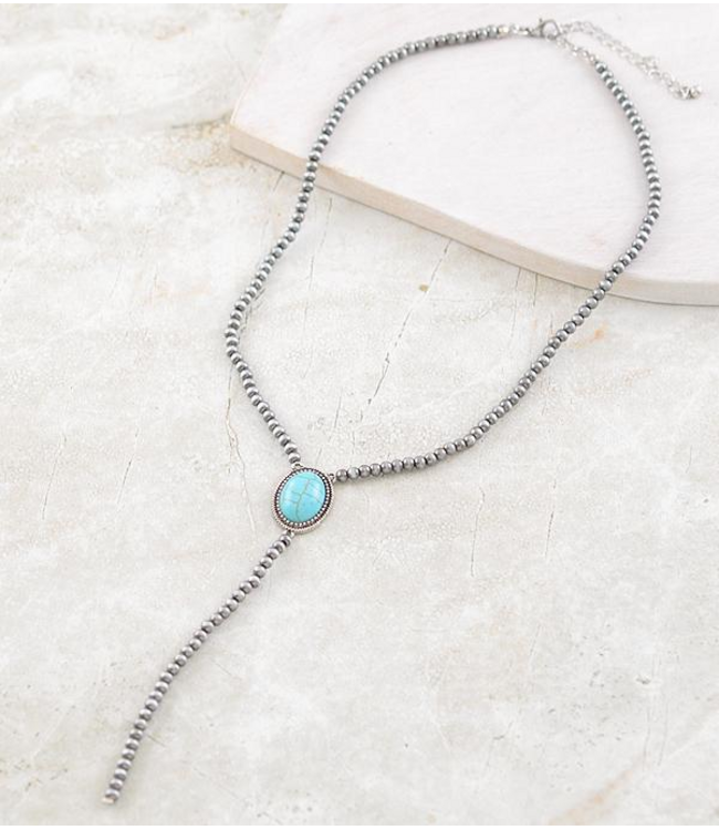 YK Trading Turquoise Navajo Pearl Bead Lariat Necklace