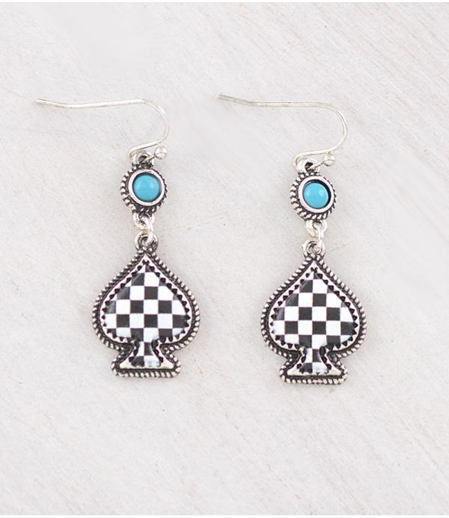 YK Trading Checkered Spade Dangle Earrings