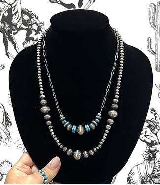 YK Trading Navajo Pearl Bead Layered Necklace Turquoise/Silver
