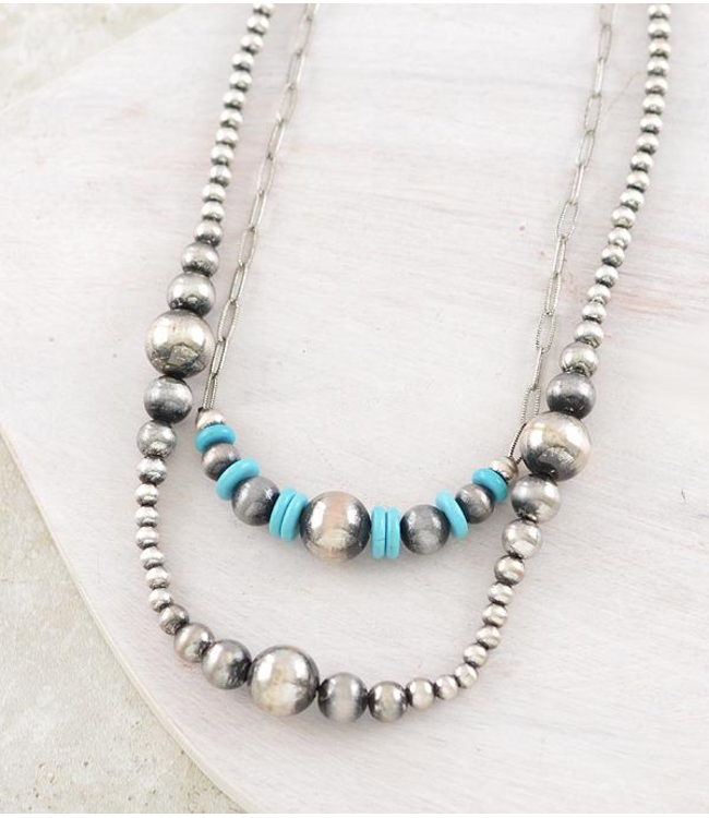 YK Trading Navajo Pearl Bead Layered Necklace Turquoise/Silver