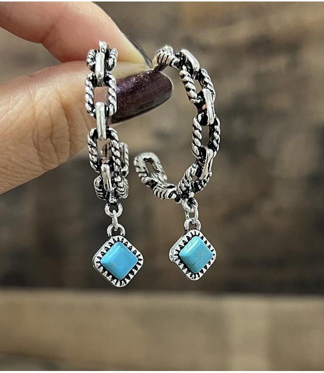 YK Trading Turquoise Chain Hoop Earrings