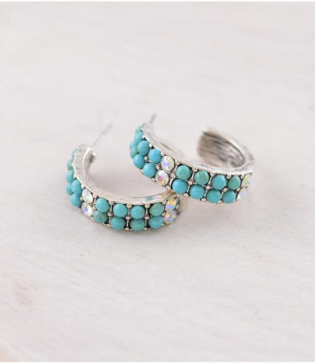 YK Trading Turquoise Semi Stone Hoop Earrings