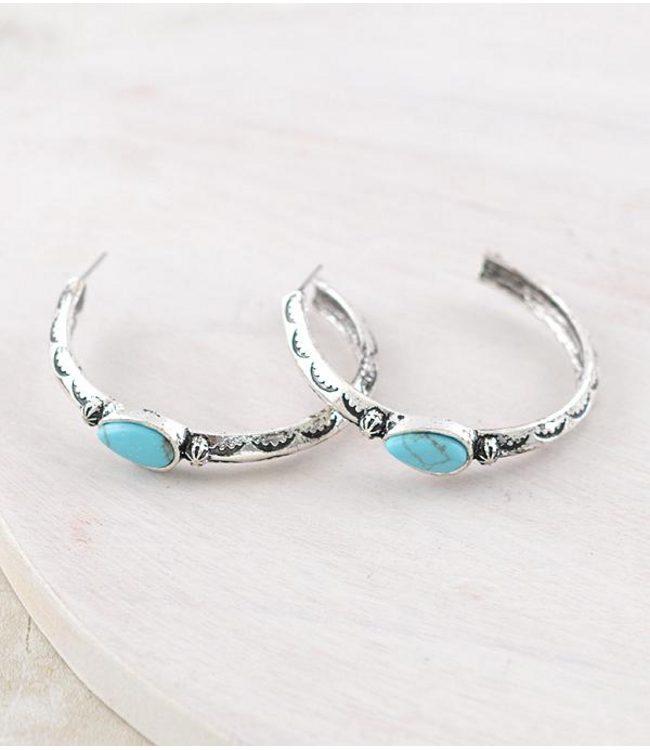 YK Trading Turquoise Western Hoop Earrings