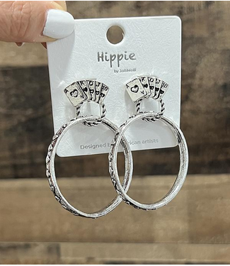 YK Trading Ace Cards Hoop Earrings Silver