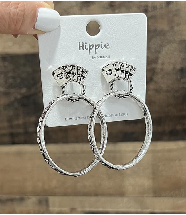 YK Trading Ace Cards Hoop Earrings Silver