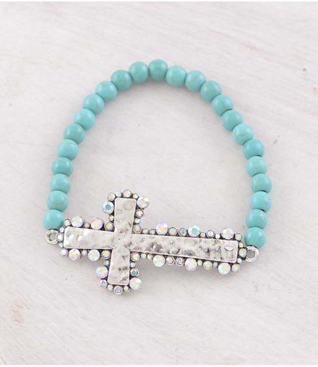 YK Trading Cross Concho Navajo Pearl Bead Bracelet