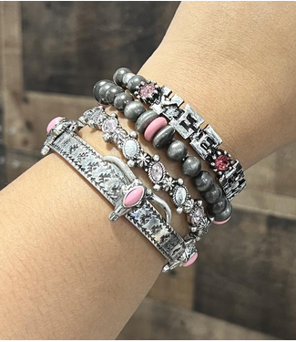 YK Trading Western Stacked Bracelet Set Pink
