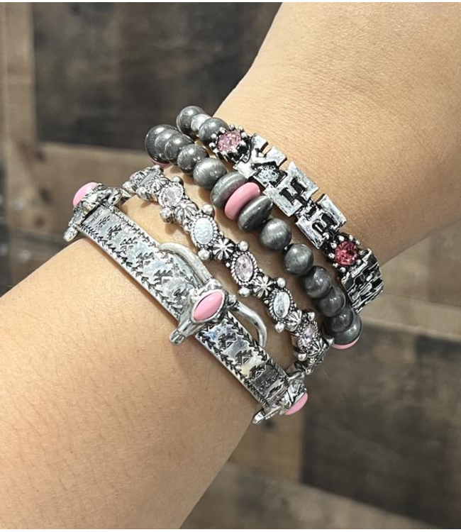 YK Trading Western Stacked Bracelet Set Pink