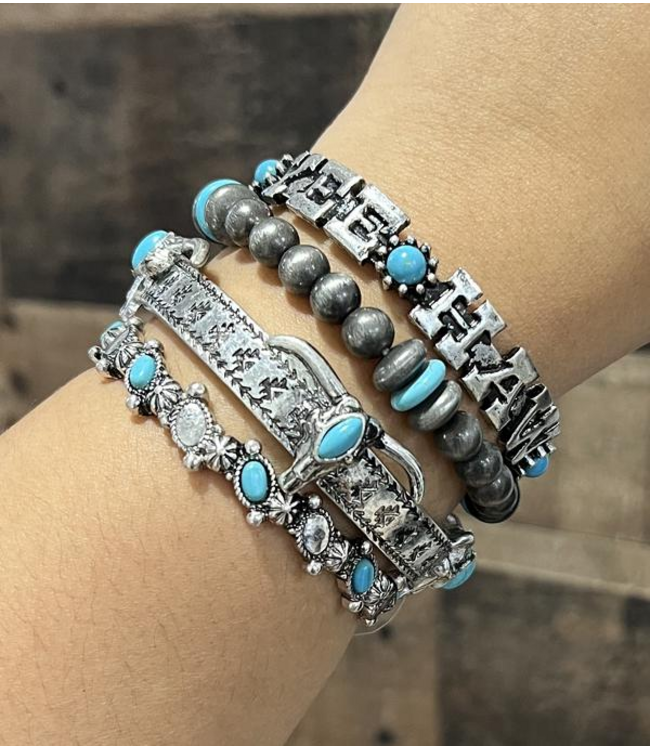 YK Trading Western Stacked Bracelet Set Turquoise