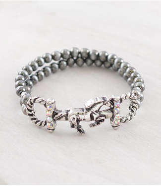 YK Trading Horsebit Navajo Pearl Bead Bracelet AB Stone