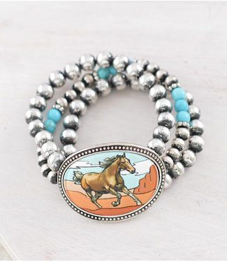 YK Trading Horse Navajo Pearl Bracelet Silver