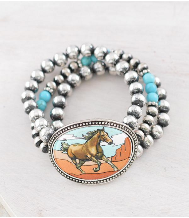 YK Trading Horse Navajo Pearl Bracelet Silver