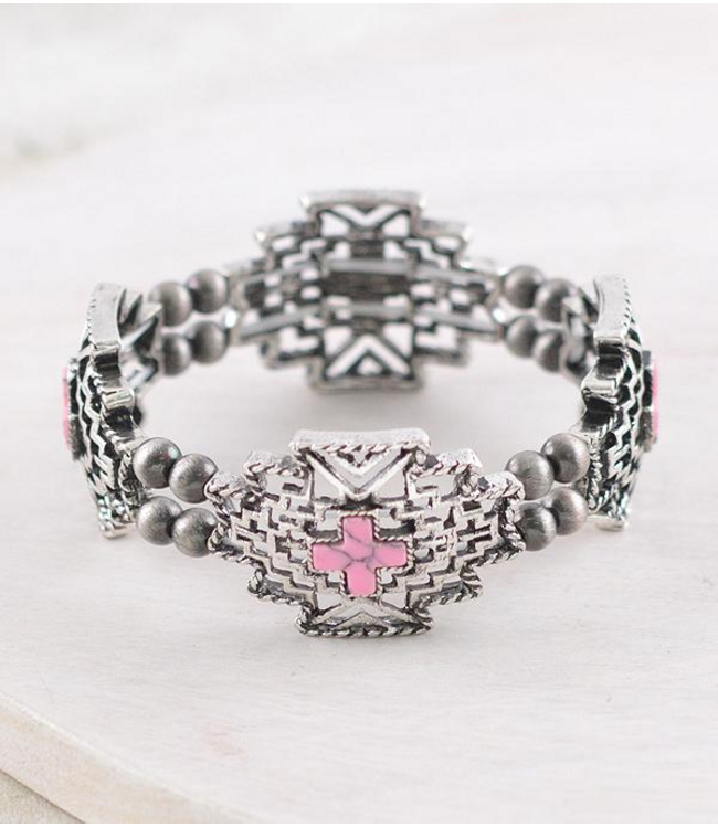 YK Trading Aztec Semi Stone Bracelet Pink