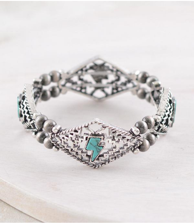 YK Trading Aztec Bolt Semi Stone Bracelet Turquoise